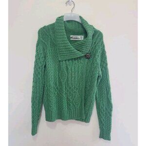 Aran Crafts Wool Cardigan Green Cable Knit Sweater Women's Size M
